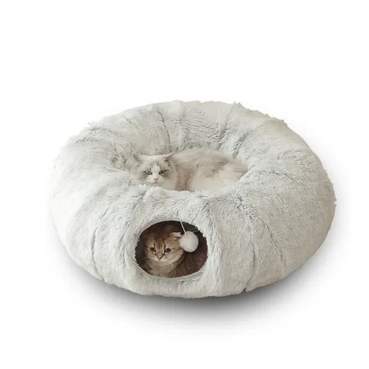 Plush Cat Bed with Tunnel for Indoor Cats